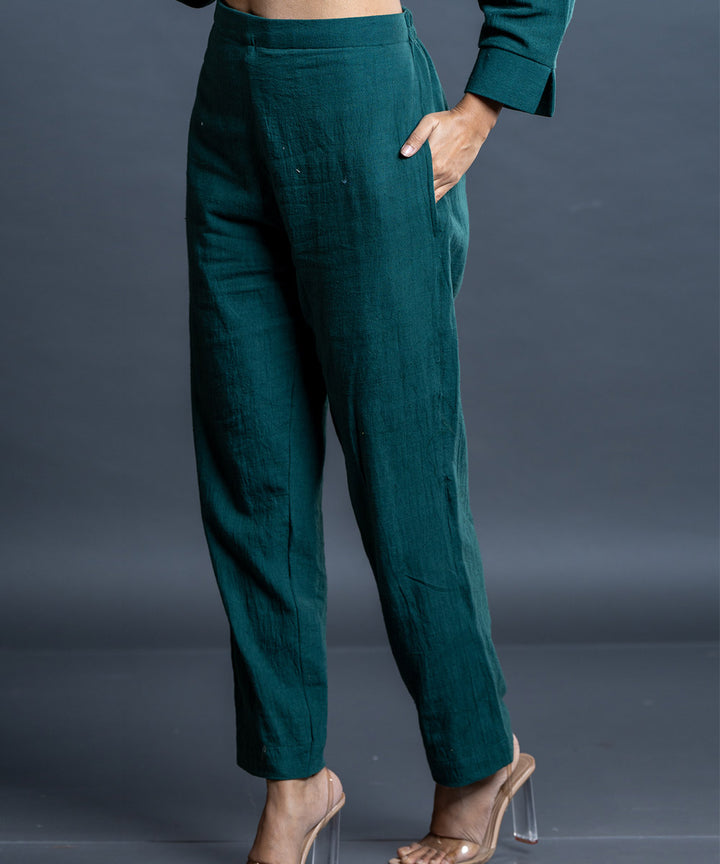 Siyona teal green handwoven cotton comfort pant