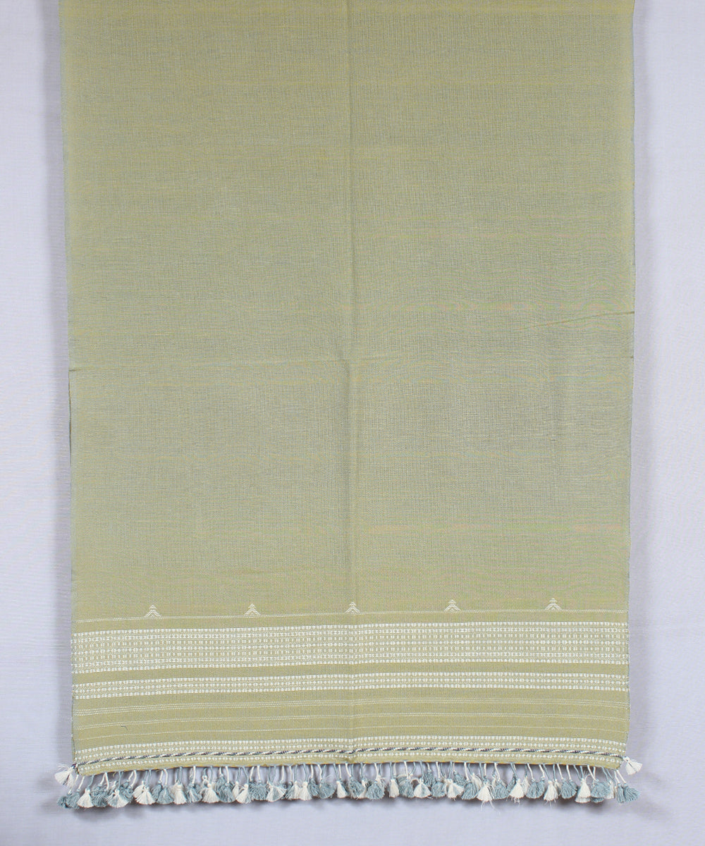 Olive green white handloom fine bhujodi cotton stole