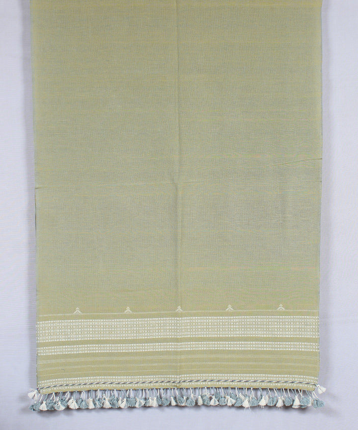 Olive green white handloom fine bhujodi cotton stole