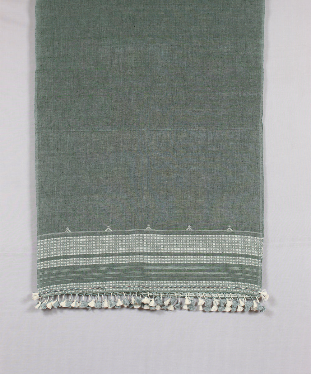 Light green white fine cotton bhujodi handloom stole