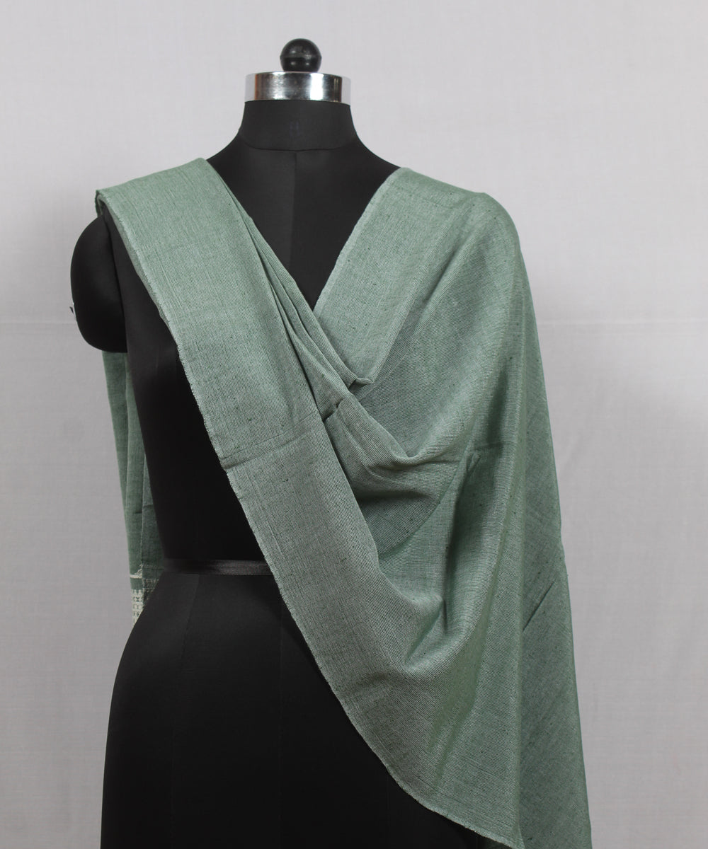 Light green white fine cotton bhujodi handloom stole
