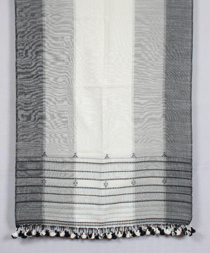 White black handloom fine cotton bhujodi stole