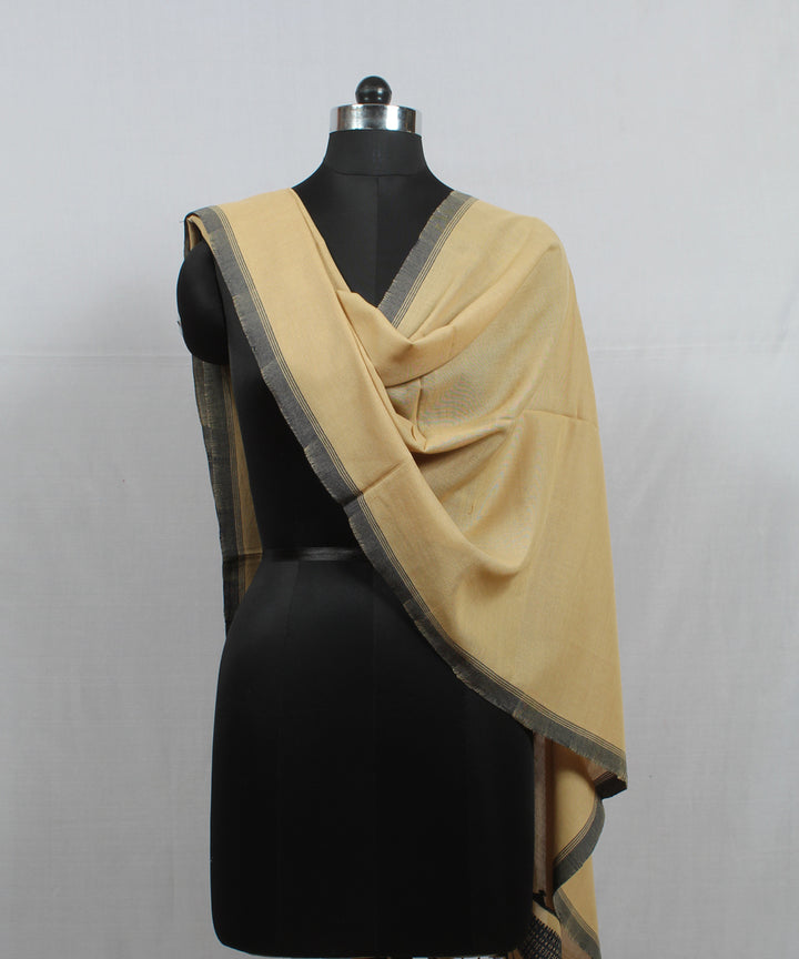Beige navy blue fine cotton bhujodi handloom stole