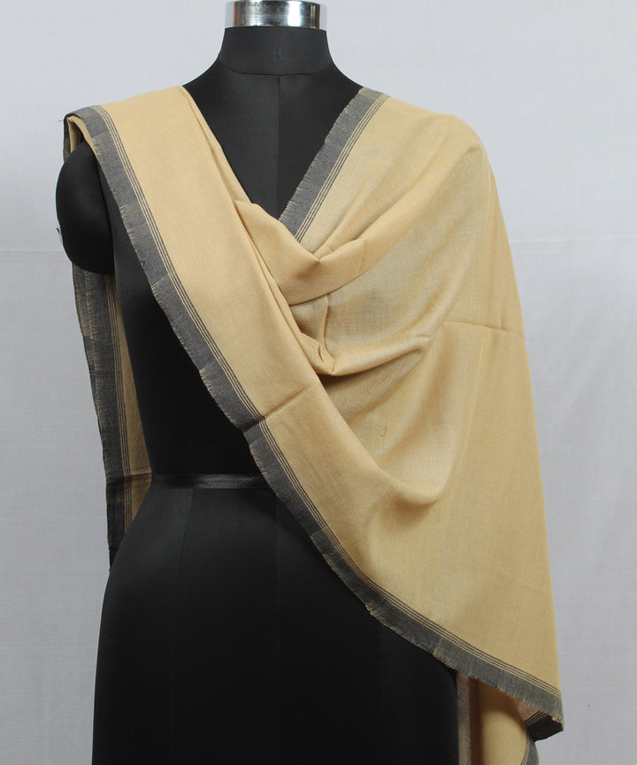 Beige navy blue fine cotton bhujodi handloom stole