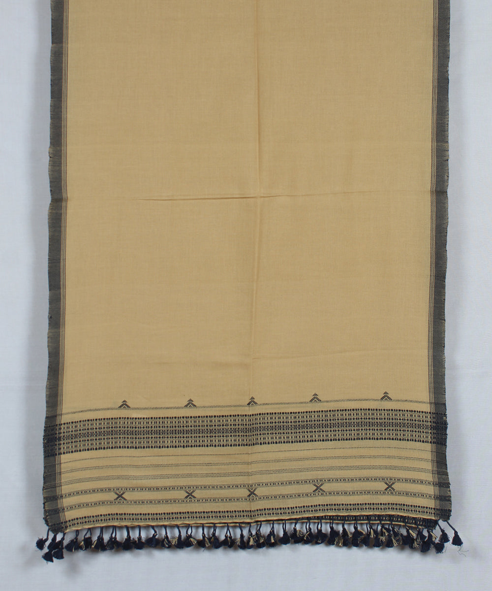 Beige navy blue fine cotton bhujodi handloom stole