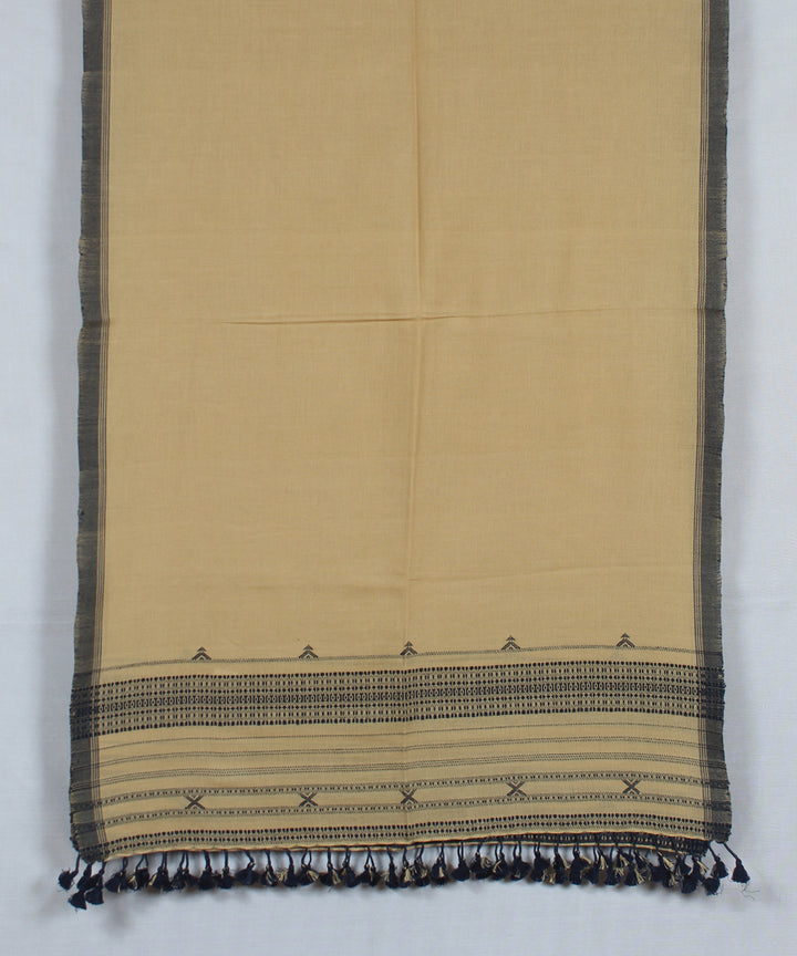 Beige navy blue fine cotton bhujodi handloom stole