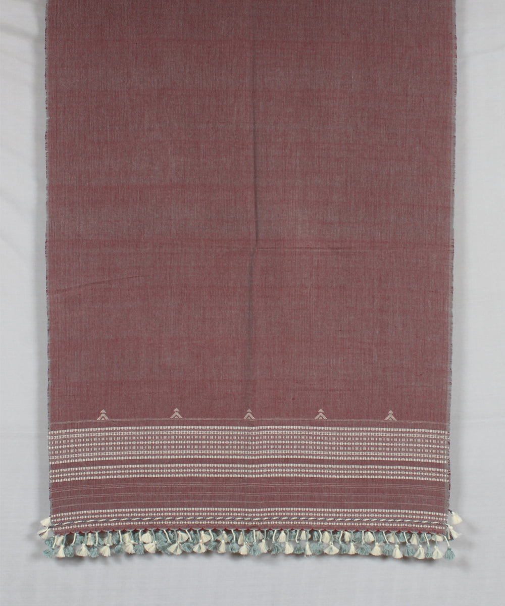 Maroon white handloom fine cotton bhujodi stole