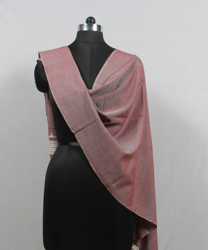 Maroon white handloom fine cotton bhujodi stole