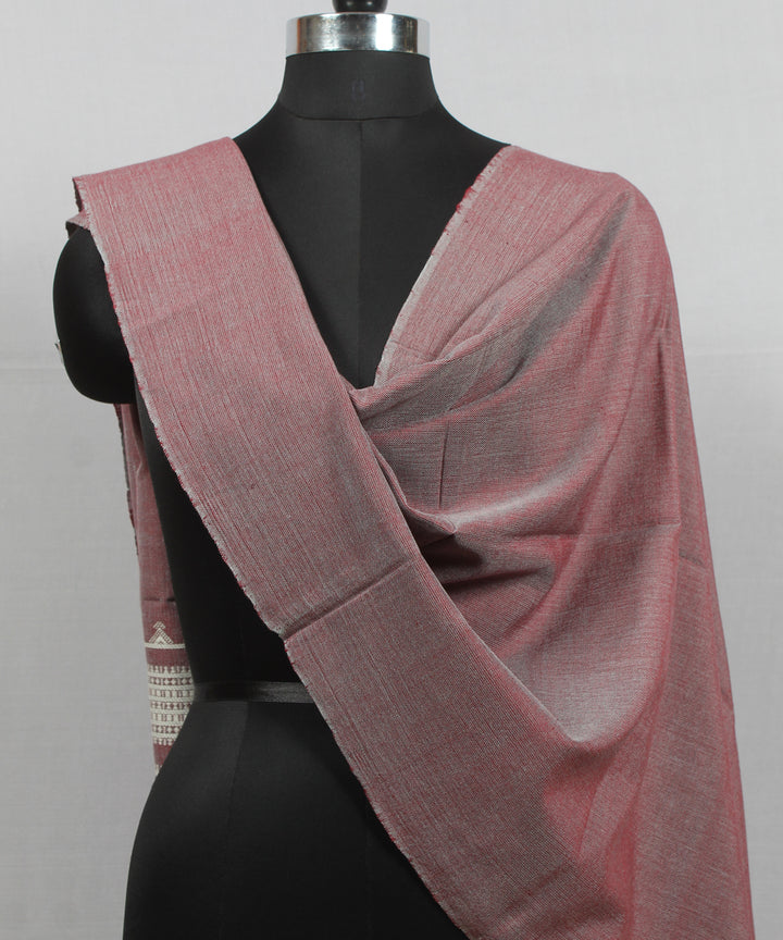 Maroon white handloom fine cotton bhujodi stole