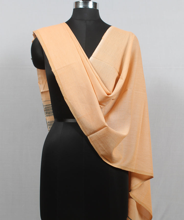 Beige navy blue fine bhujodi handloom cotton stole