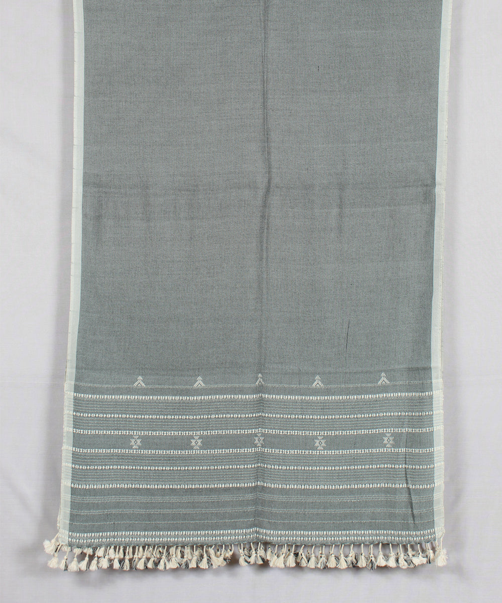 Grey offwhite handloom fine cotton bhujodi stole