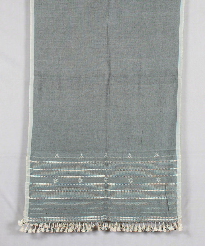 Grey offwhite handloom fine cotton bhujodi stole