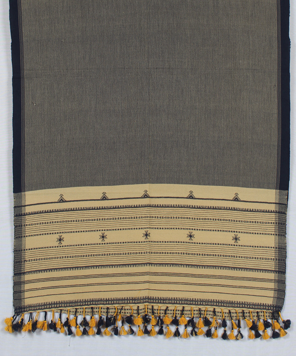 Beige navy blue handloom fine bhujodi cotton stole
