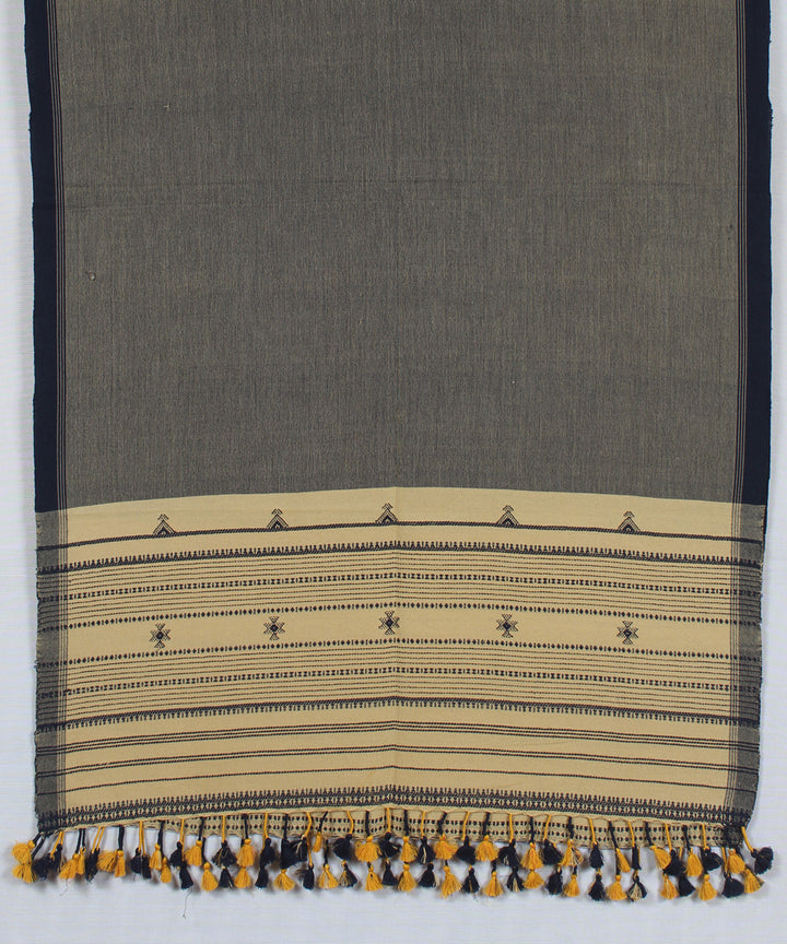 Beige navy blue handloom fine bhujodi cotton stole