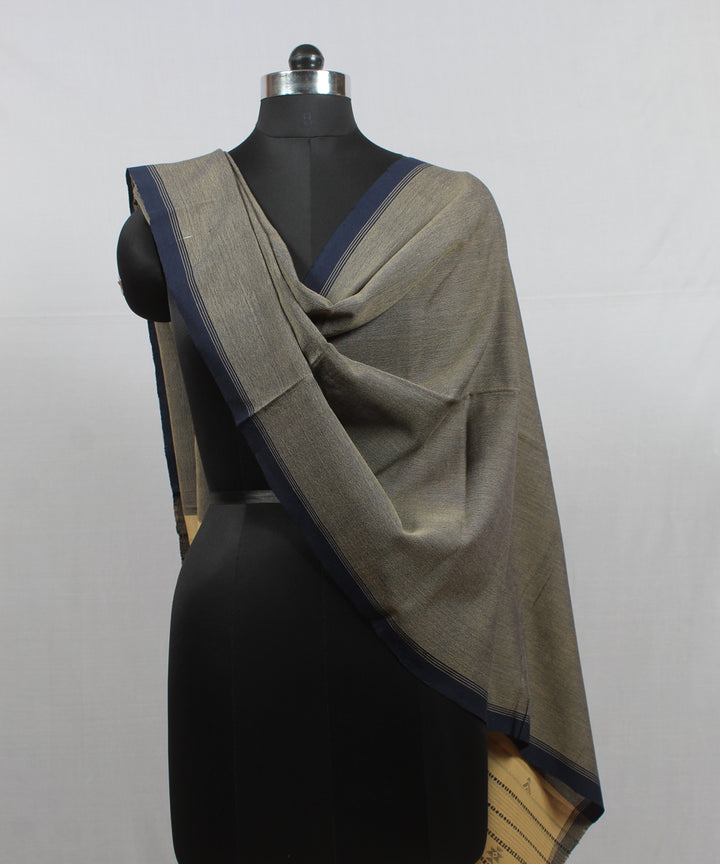 Beige navy blue handloom fine bhujodi cotton stole