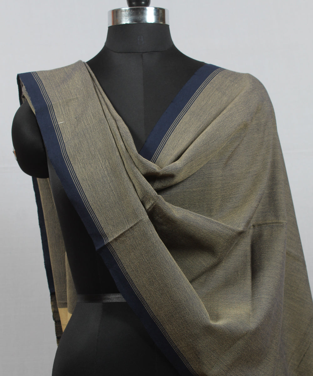 Beige navy blue handloom fine bhujodi cotton stole