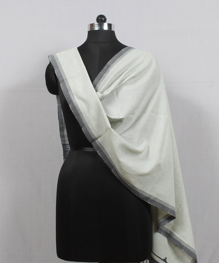 Black offwhite handloom fine cotton bhujodi stole