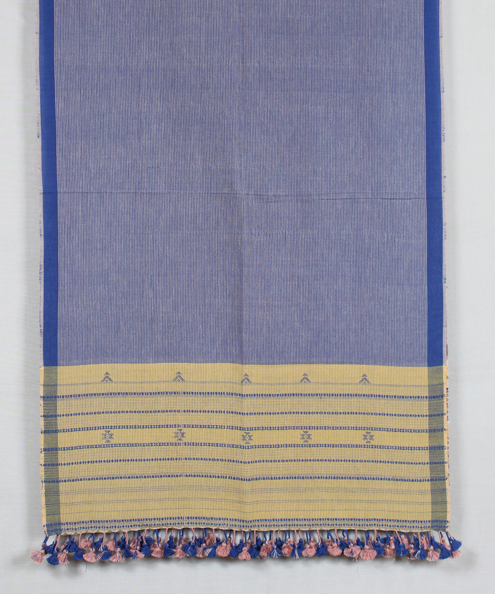Beige royal blue handloom fine cotton bhujodi stole