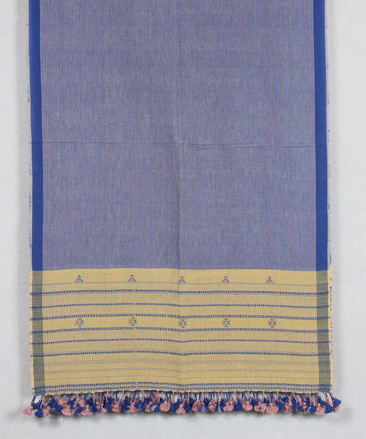 Beige royal blue handloom fine cotton bhujodi stole