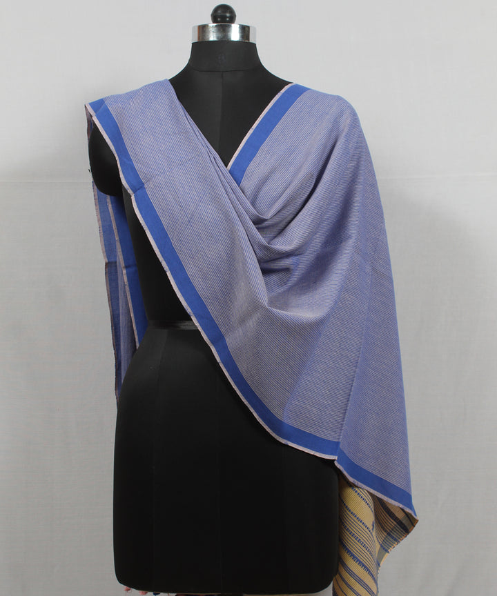 Beige royal blue handloom fine cotton bhujodi stole