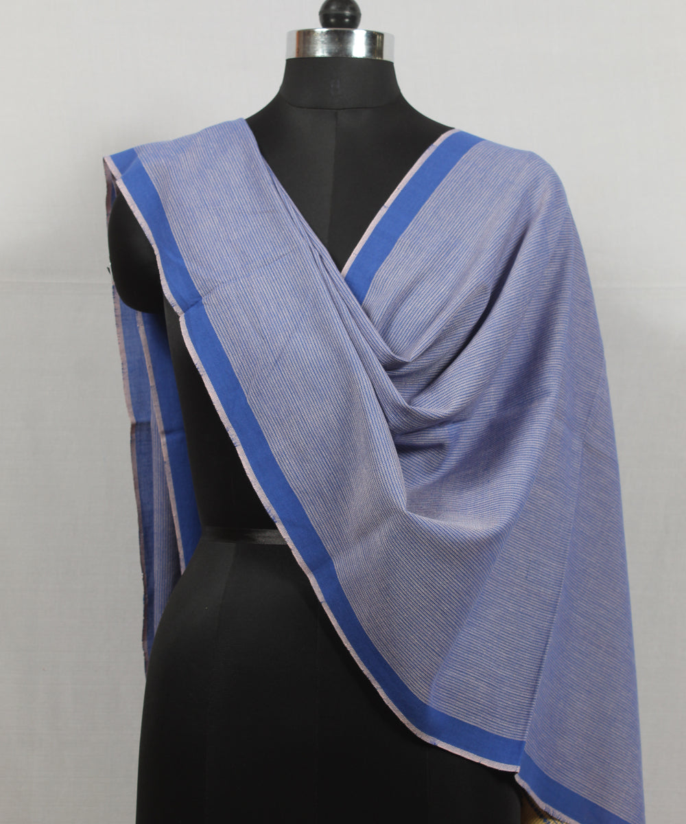 Beige royal blue handloom fine cotton bhujodi stole