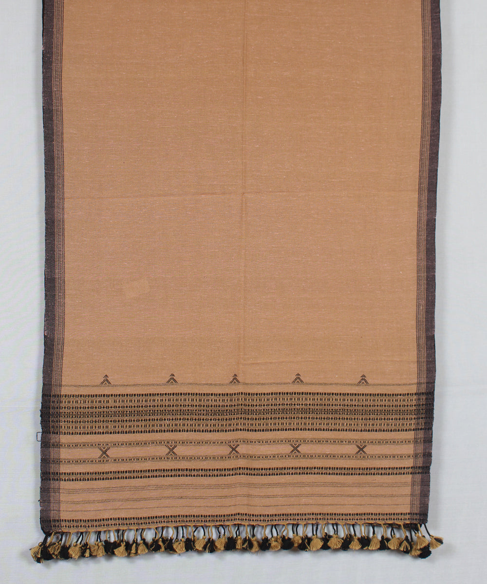 Beige black handloom fine cotton bhujodi stole