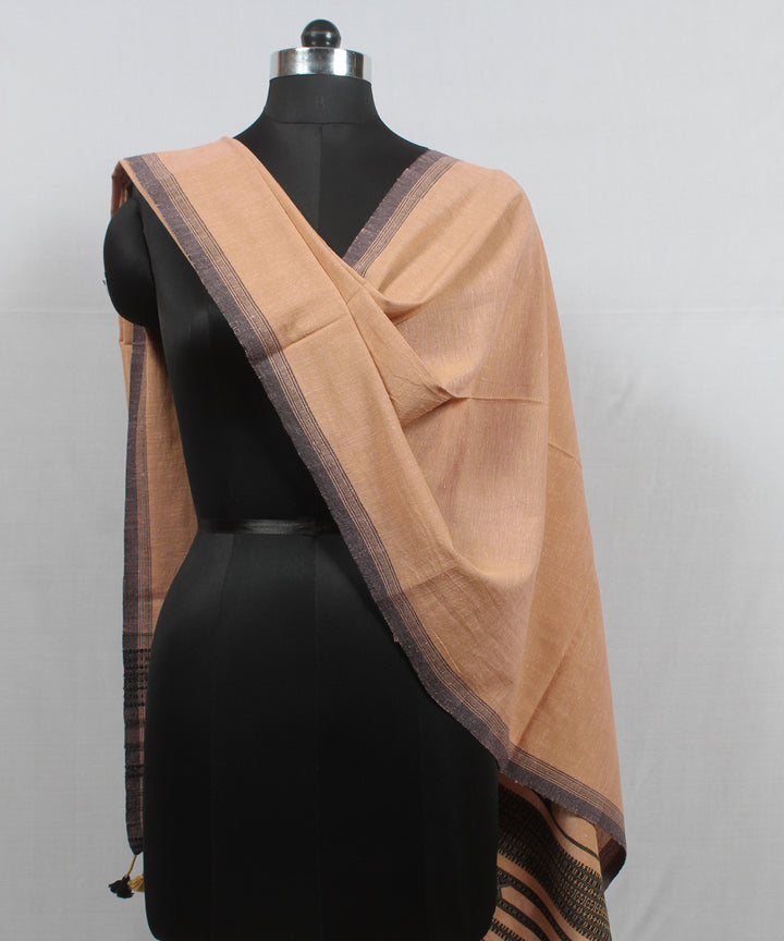 Beige black handloom fine cotton bhujodi stole