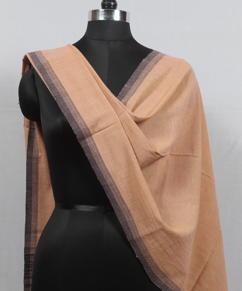 Beige black handloom fine cotton bhujodi stole