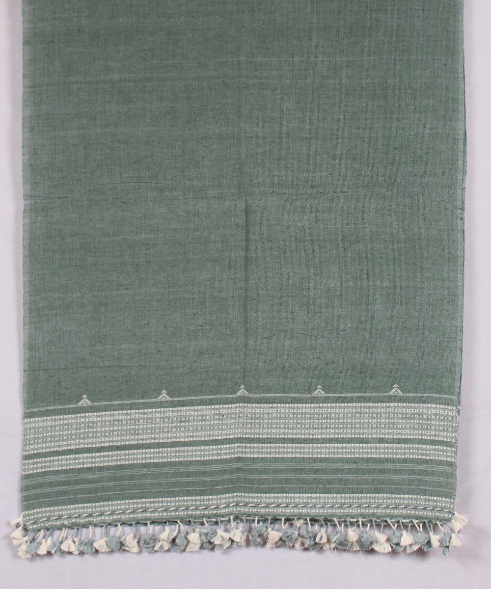 Light green white handloom fine cotton bhujodi stole