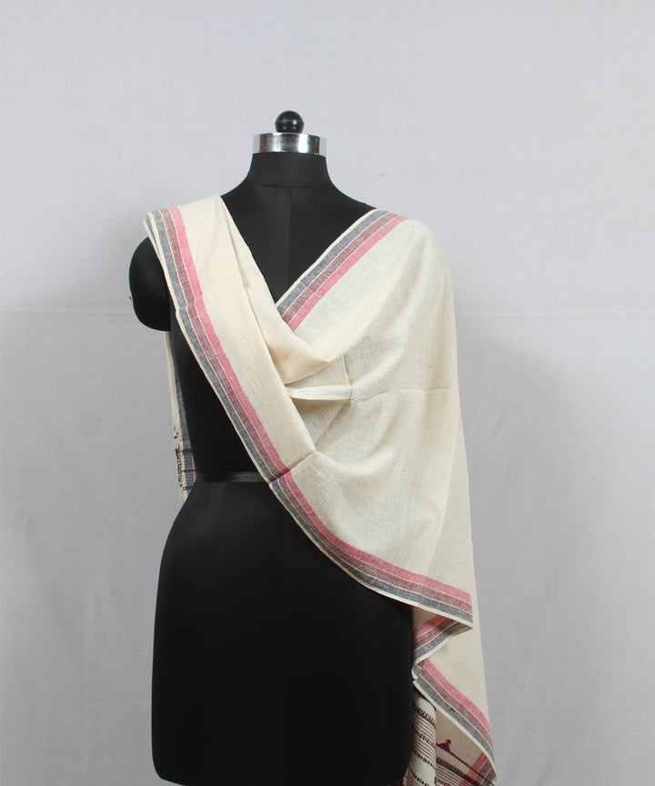 Offwhite striped handloom kala cotton bhujodi stole