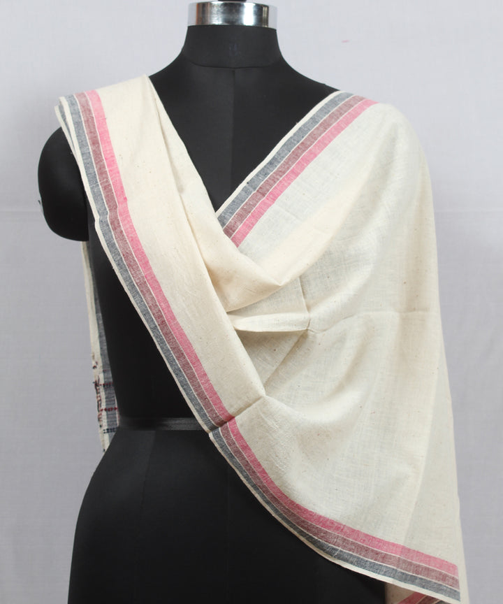 Offwhite striped handloom kala cotton bhujodi stole