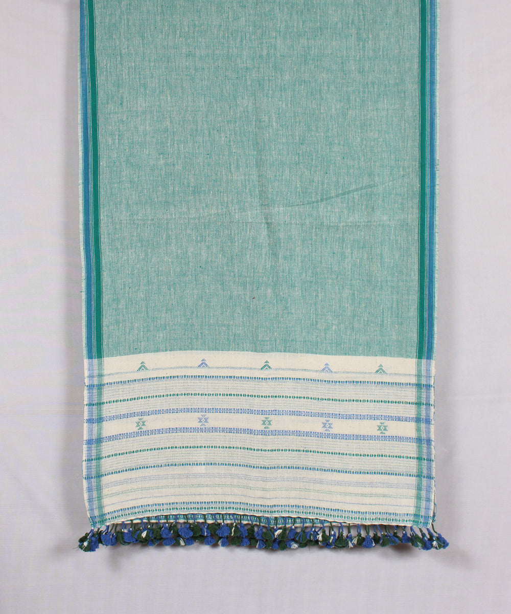 Offwhite royal blue handloom kala cotton bhujodi stole