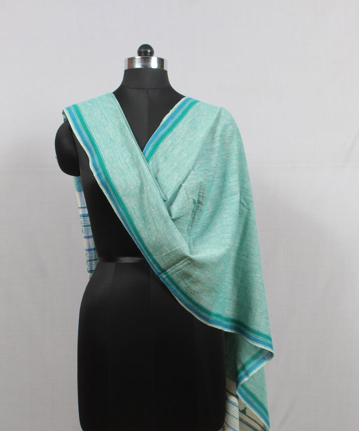 Offwhite royal blue handloom kala cotton bhujodi stole