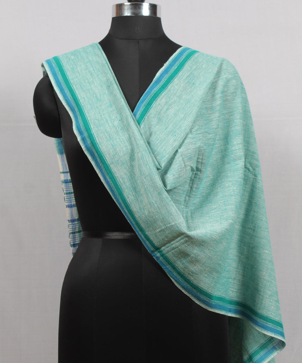 Offwhite royal blue handloom kala cotton bhujodi stole