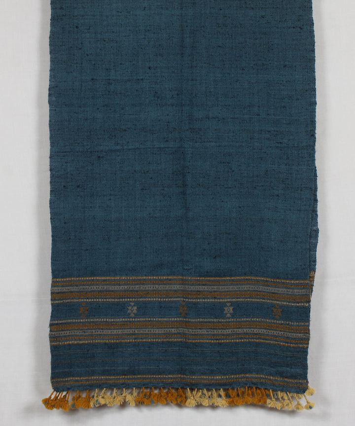 Indigo yellow handloom wool by silk bhujodi stole