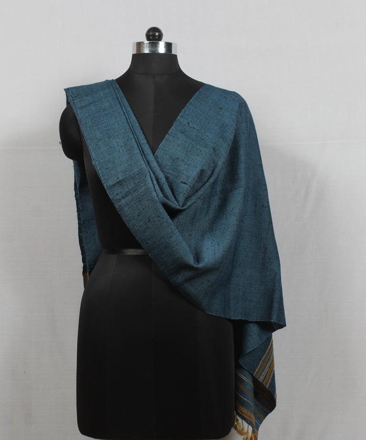 Indigo yellow handloom wool by silk bhujodi stole