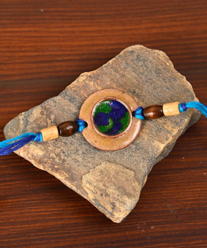Brown handmade copper enamelling rakhi