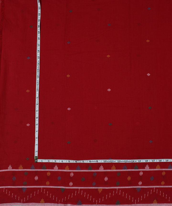 Red handwoven jamdani cotton bordered fabric