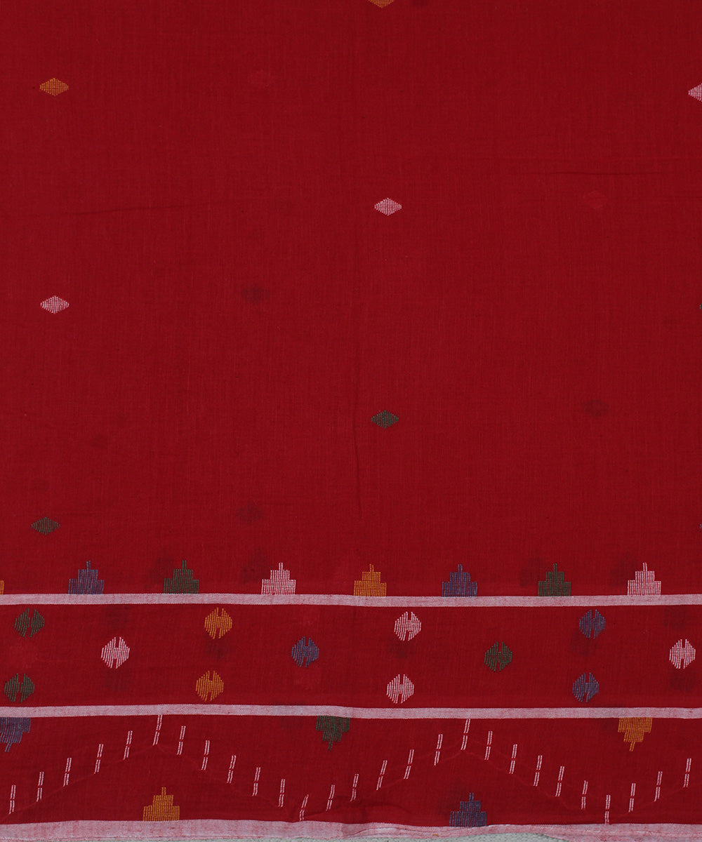 Red handwoven jamdani cotton bordered fabric