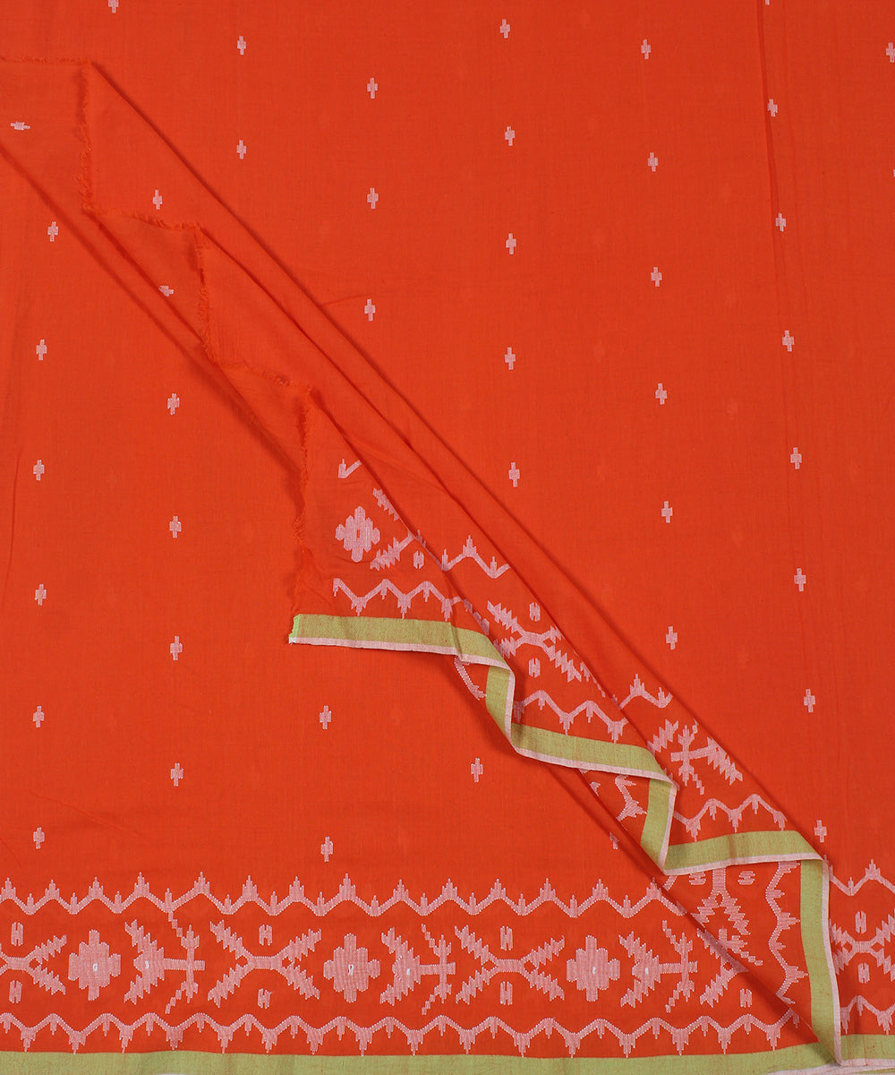 Orange handwoven jamdani cotton bordered fabric