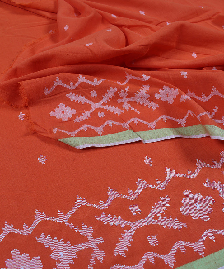0.7m Orange handwoven jamdani cotton bordered fabric