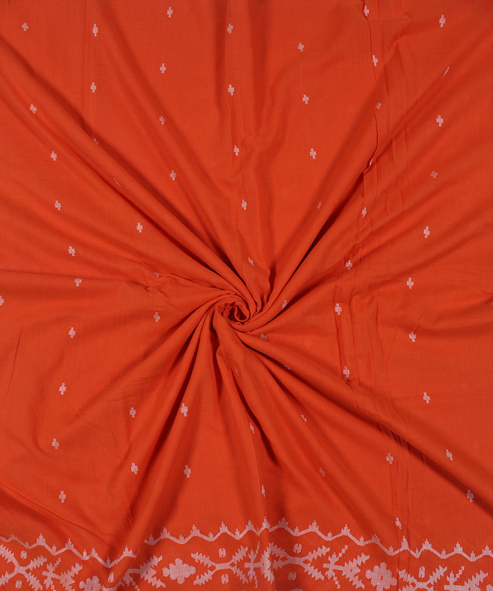 Orange handwoven jamdani cotton bordered fabric