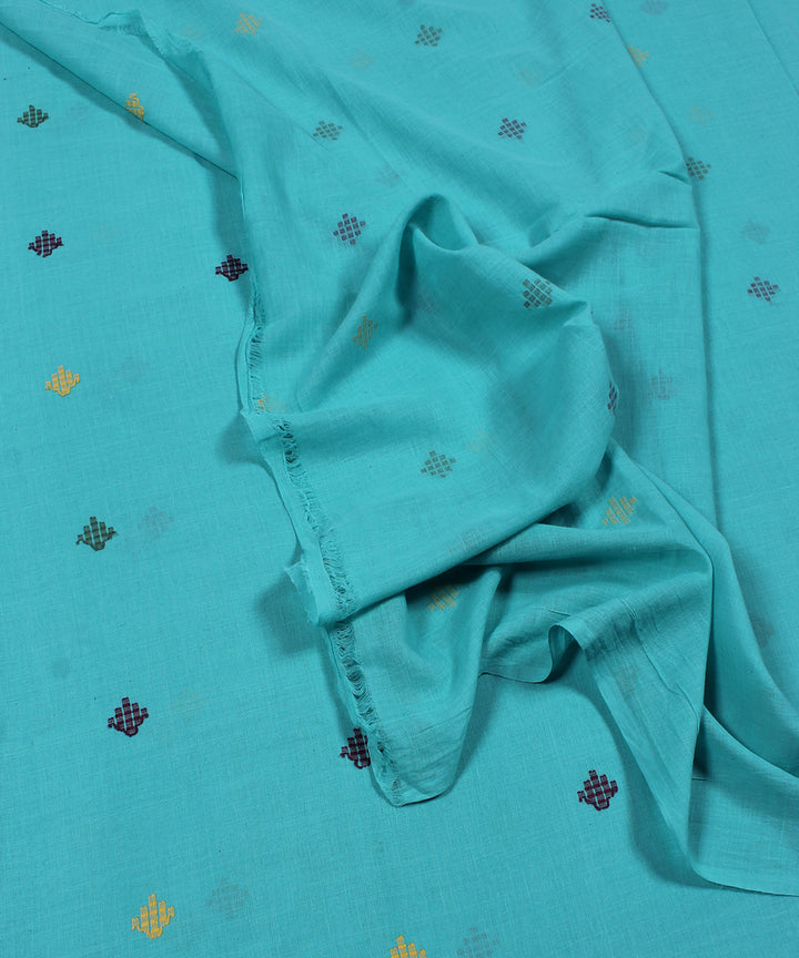 Sky blue handwoven jamdani cotton fabric