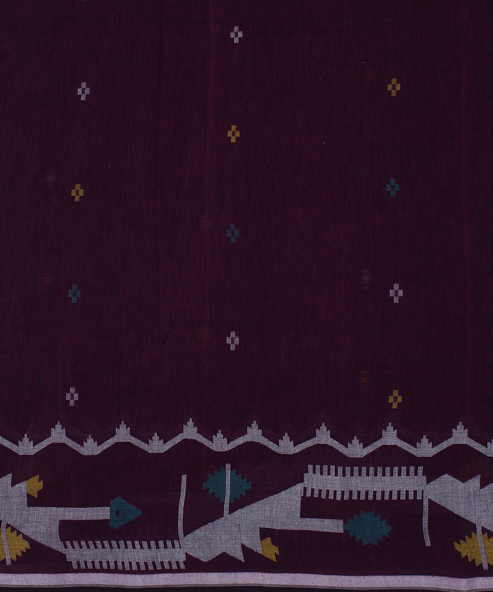 Purple handwoven jamdani cotton bordered fabric