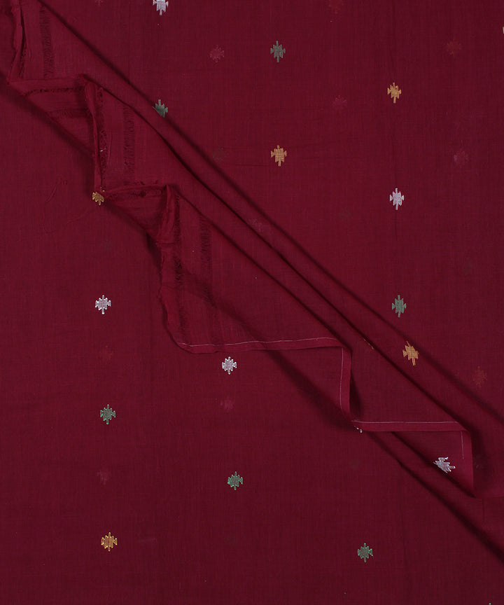 Maroon handwoven jamdani cotton fabric