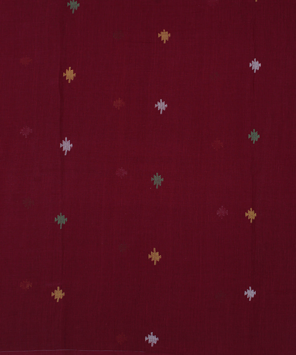 Maroon handwoven jamdani cotton fabric