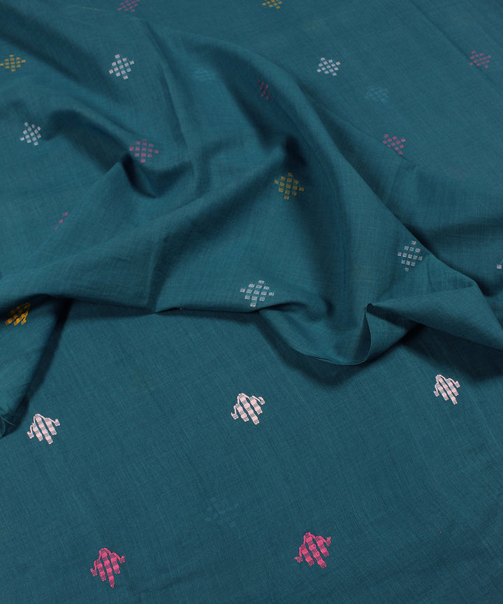 Blue handwoven jamdani cotton fabric
