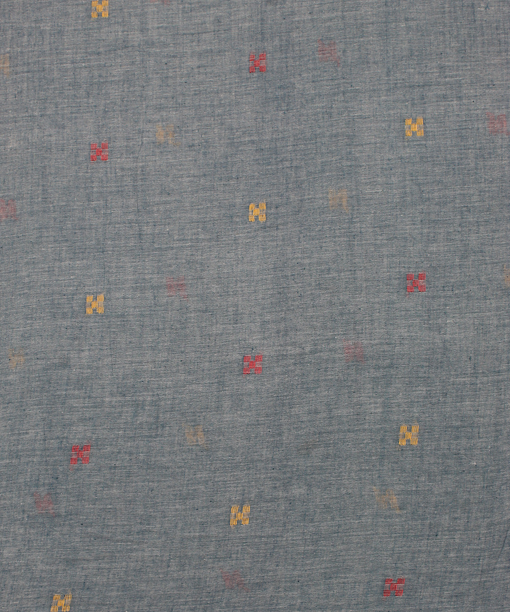 Grey blue handwoven jamdani cotton fabric