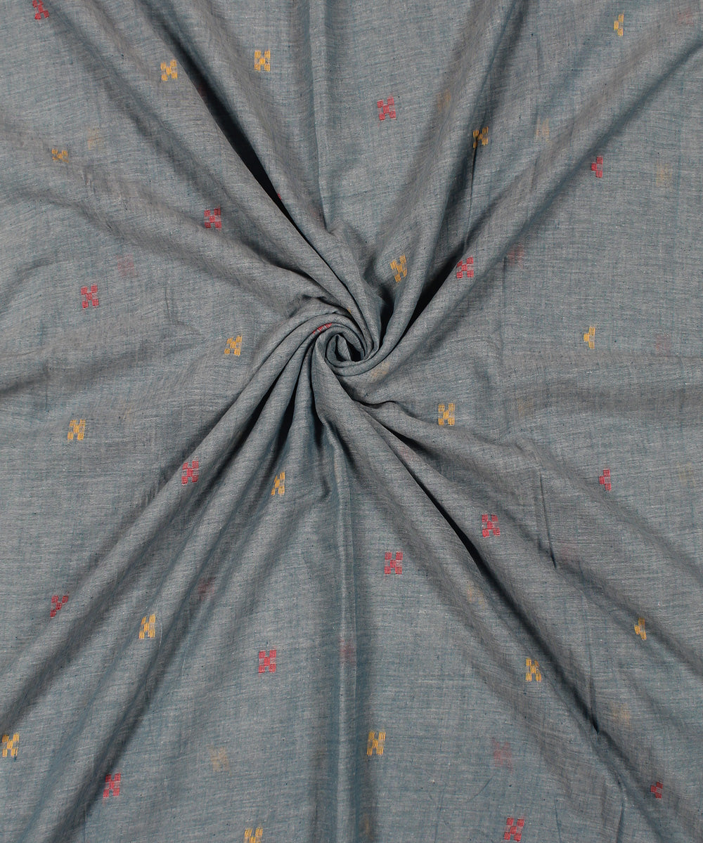 Grey blue handwoven jamdani cotton fabric