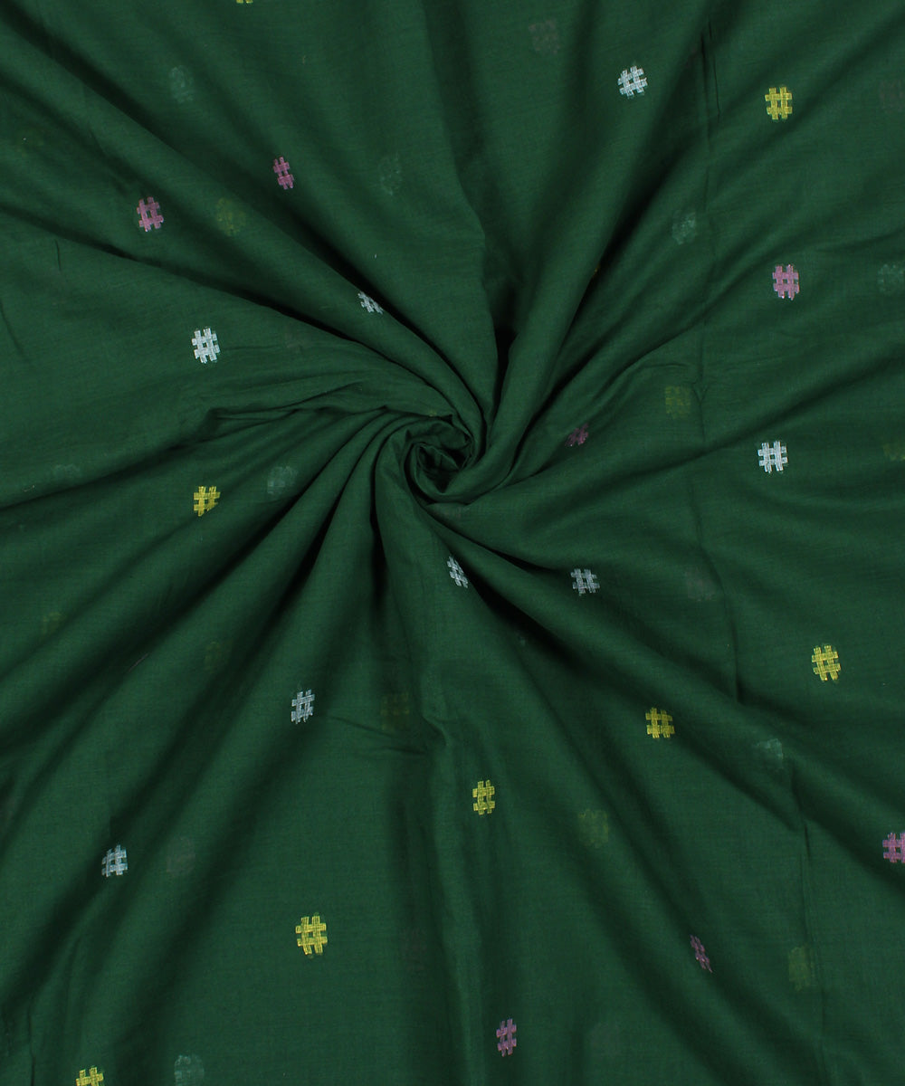 Green handwoven jamdani cotton fabric
